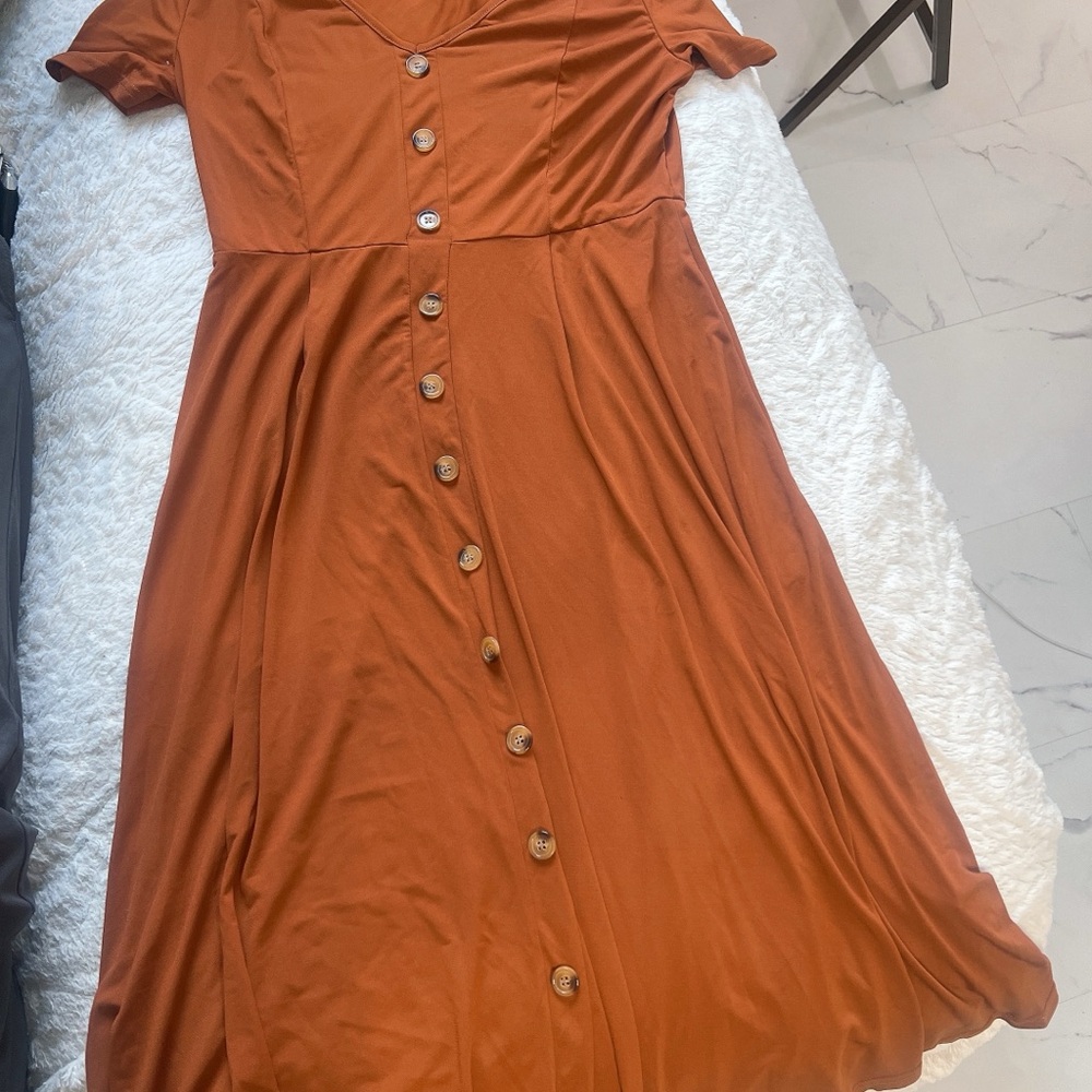Elegant Orange Button-Down Dress